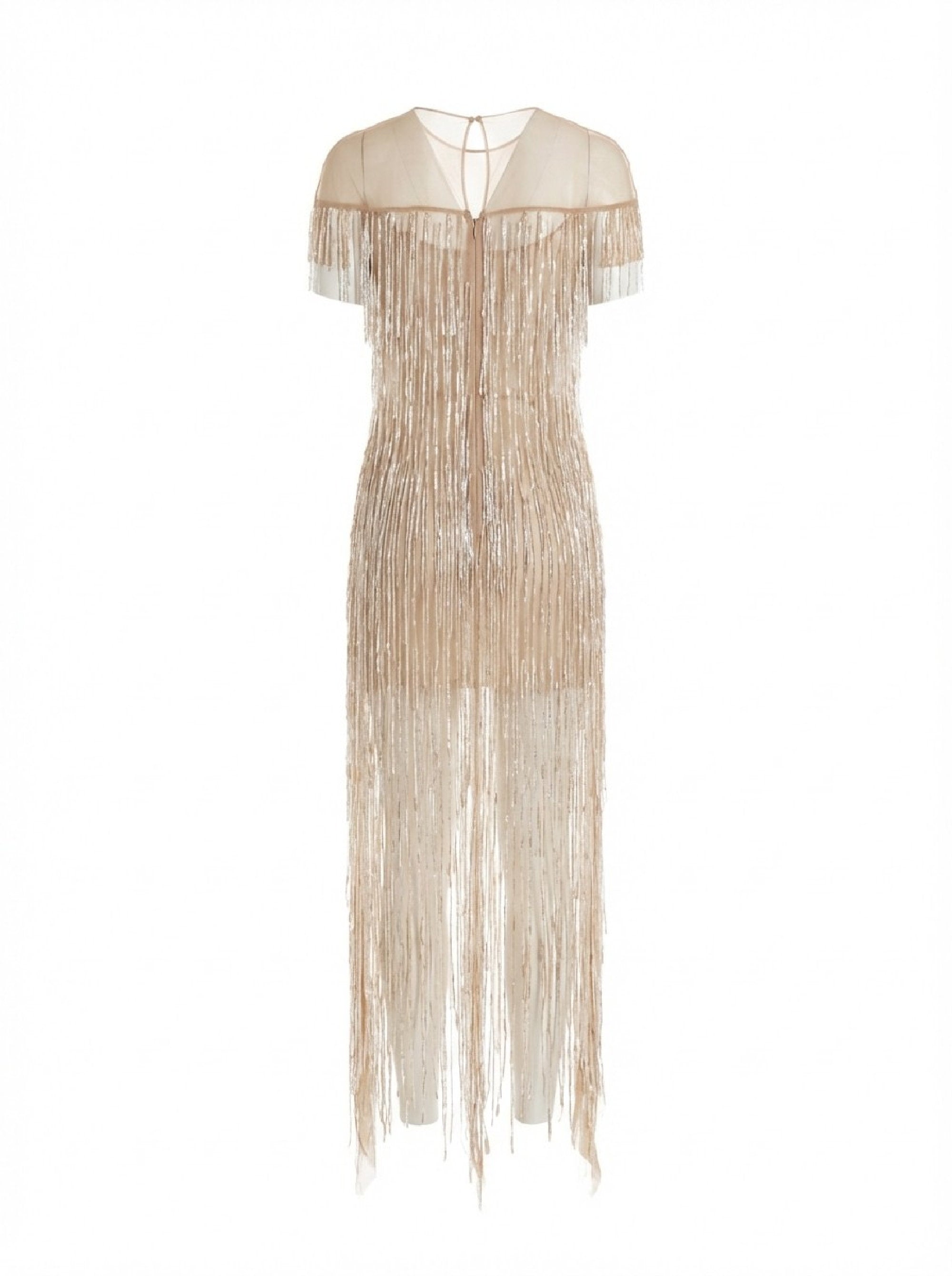 Fringed long dress in tulle - Avorio