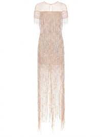 Fringed long dress in tulle - Avorio