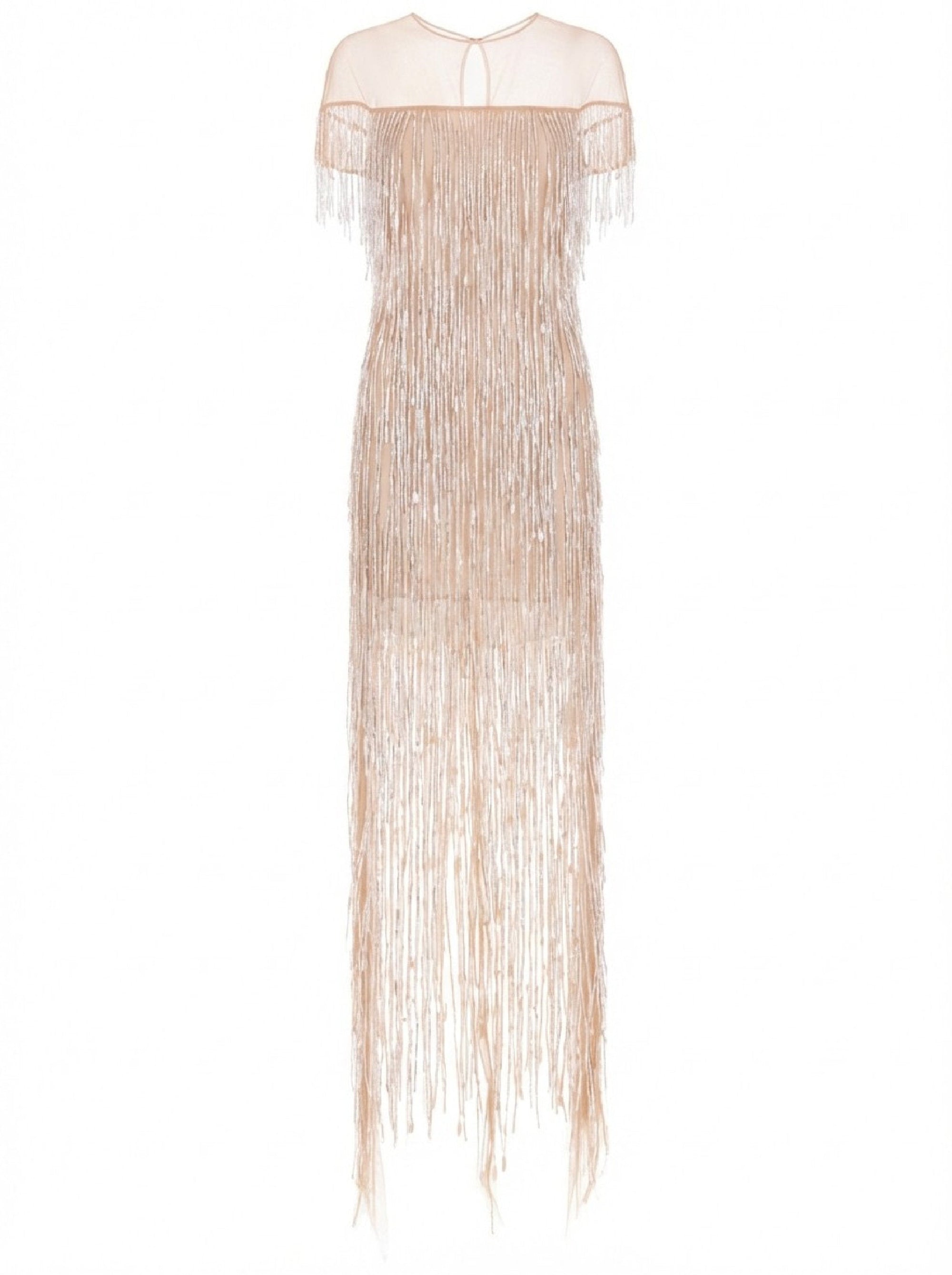 Fringed long dress in tulle - Avorio