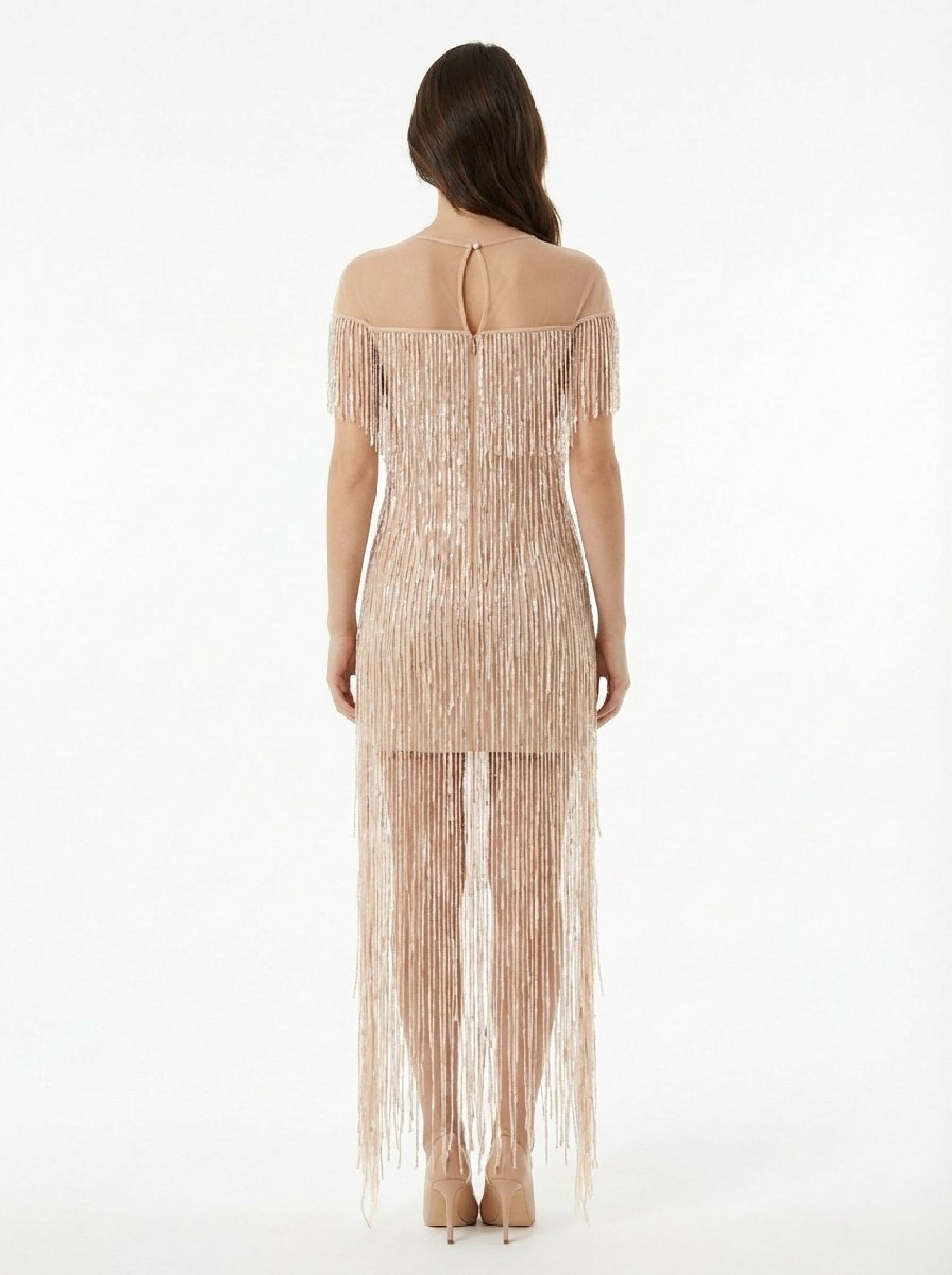 Fringed long dress in tulle - Avorio