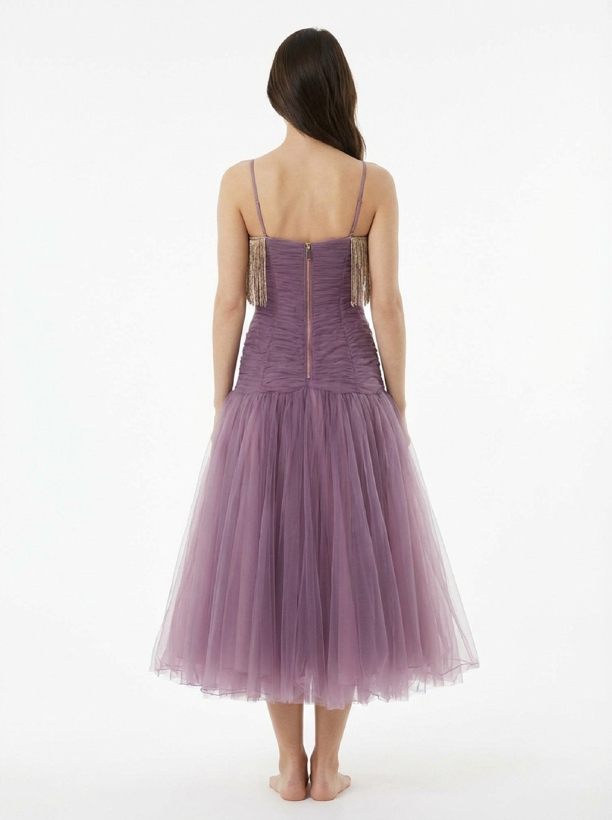 Fringed tulle dress - Candy Violet