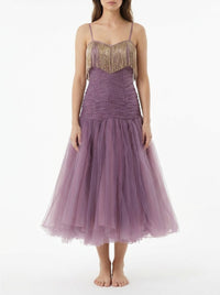 Fringed tulle dress - Candy Violet