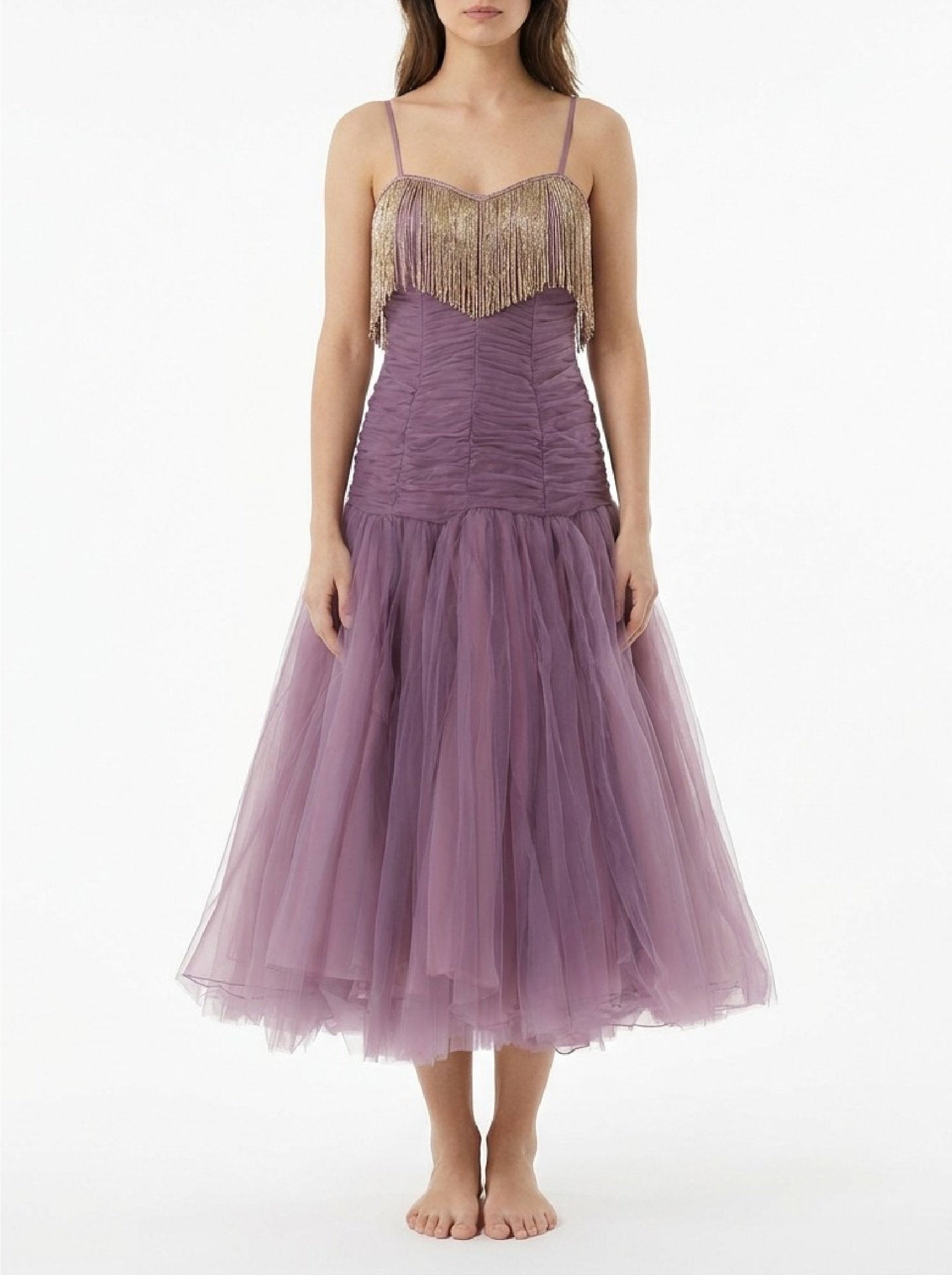 Fringed tulle dress - Candy Violet