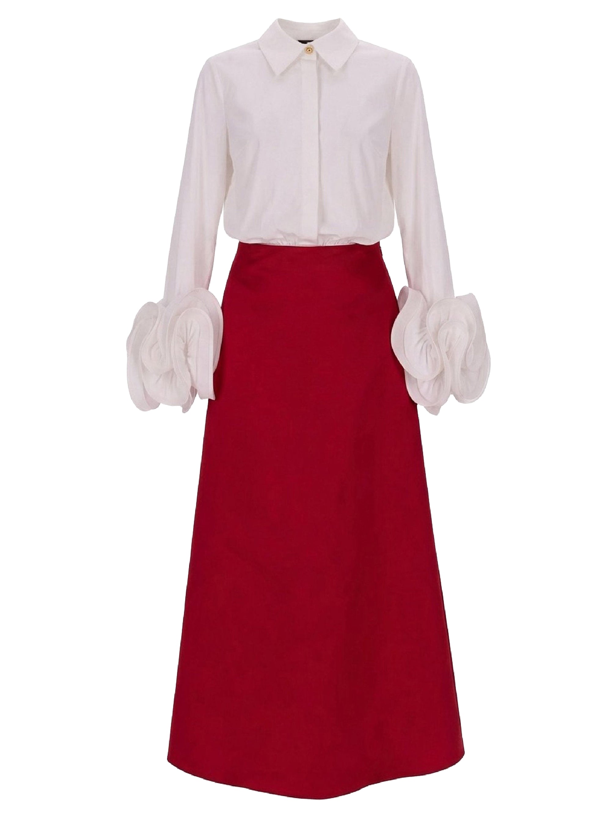 Robe chemise à poignets volantés - Bianco & Red Velvet