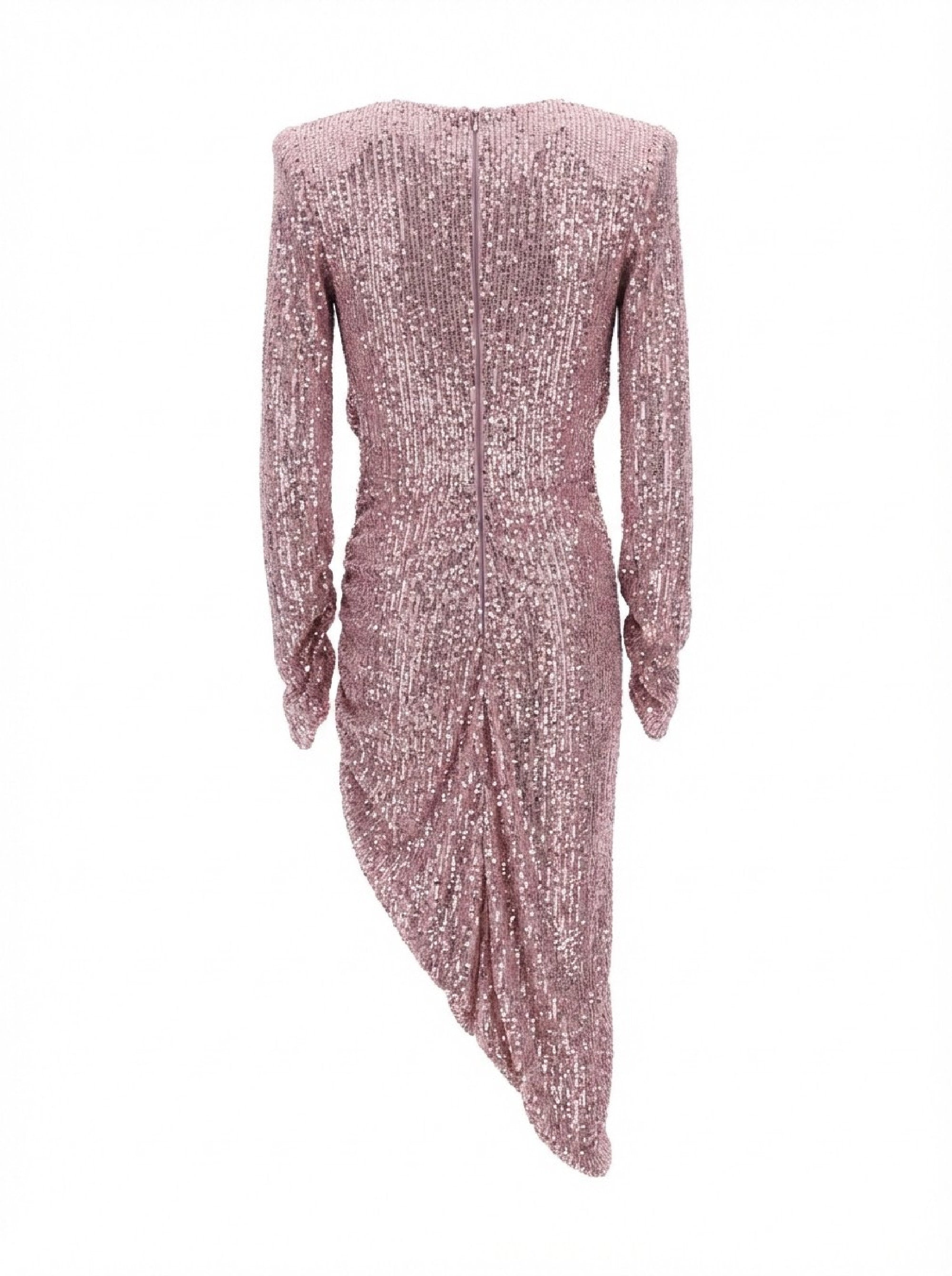 Robe courte asymétrique à sequins froncée - Candy Violet