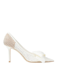 Love 85 satin and fishnet court shoes with bow - Ivory & Crystal