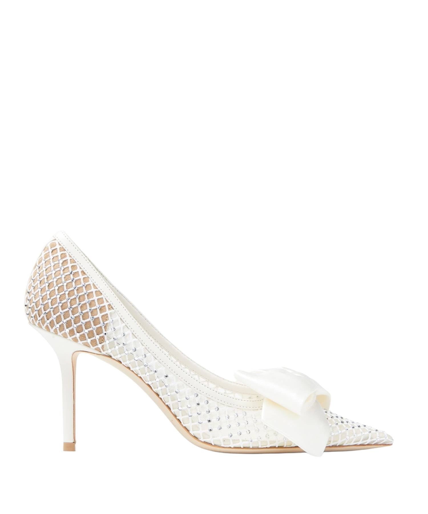 Love 85 satin and fishnet court shoes with bow - Ivory & Crystal