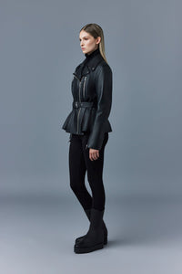 Black Ladies Belted Leather Jacket