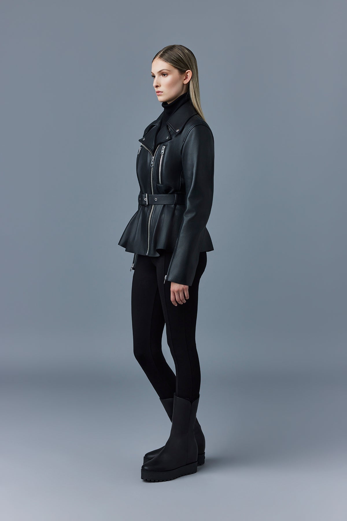 Black Ladies Belted Leather Jacket