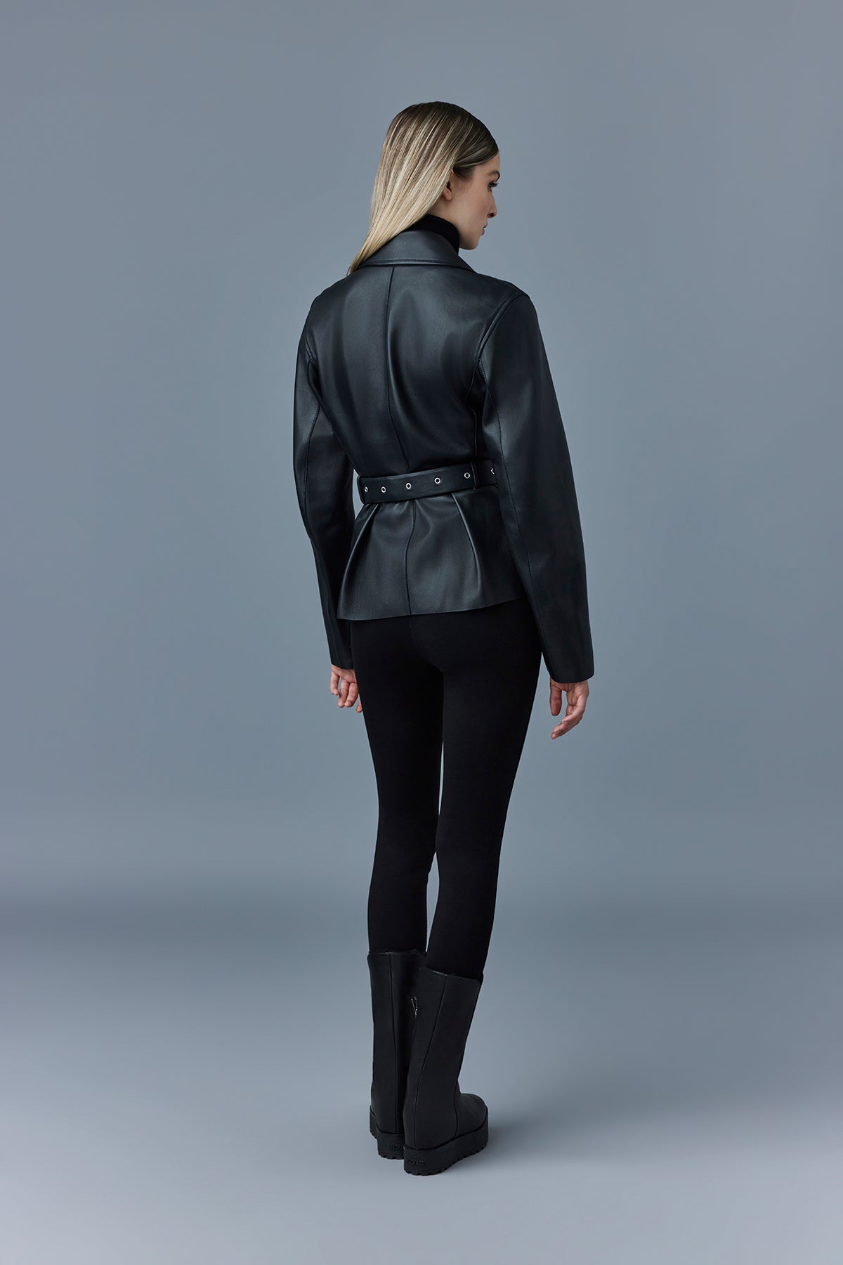 Black Ladies Belted Leather Jacket