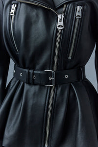 Black Ladies Belted Leather Jacket