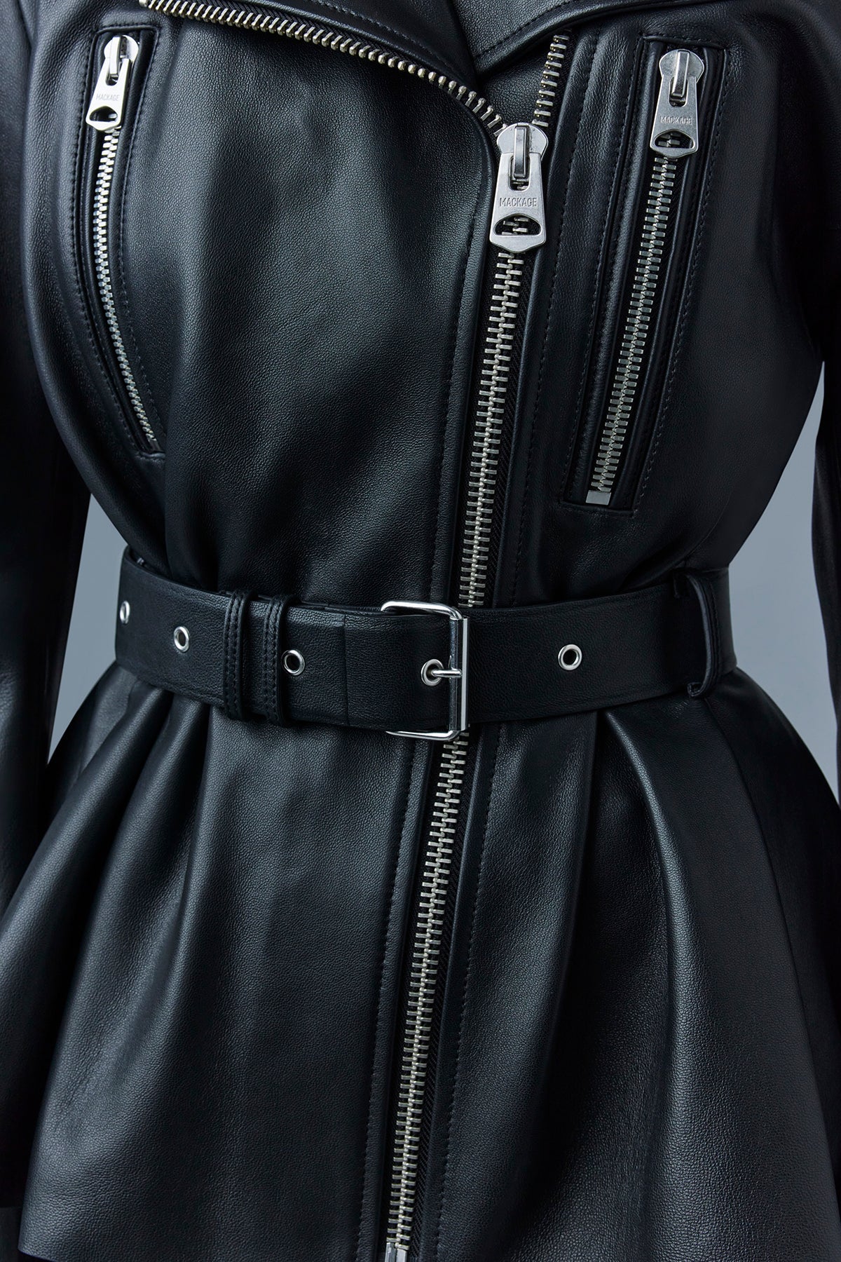 Black Ladies Belted Leather Jacket