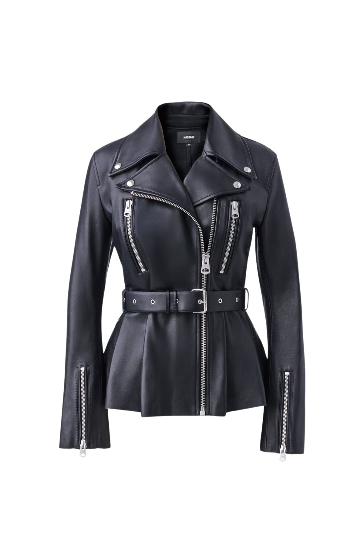 Black Ladies Belted Leather Jacket