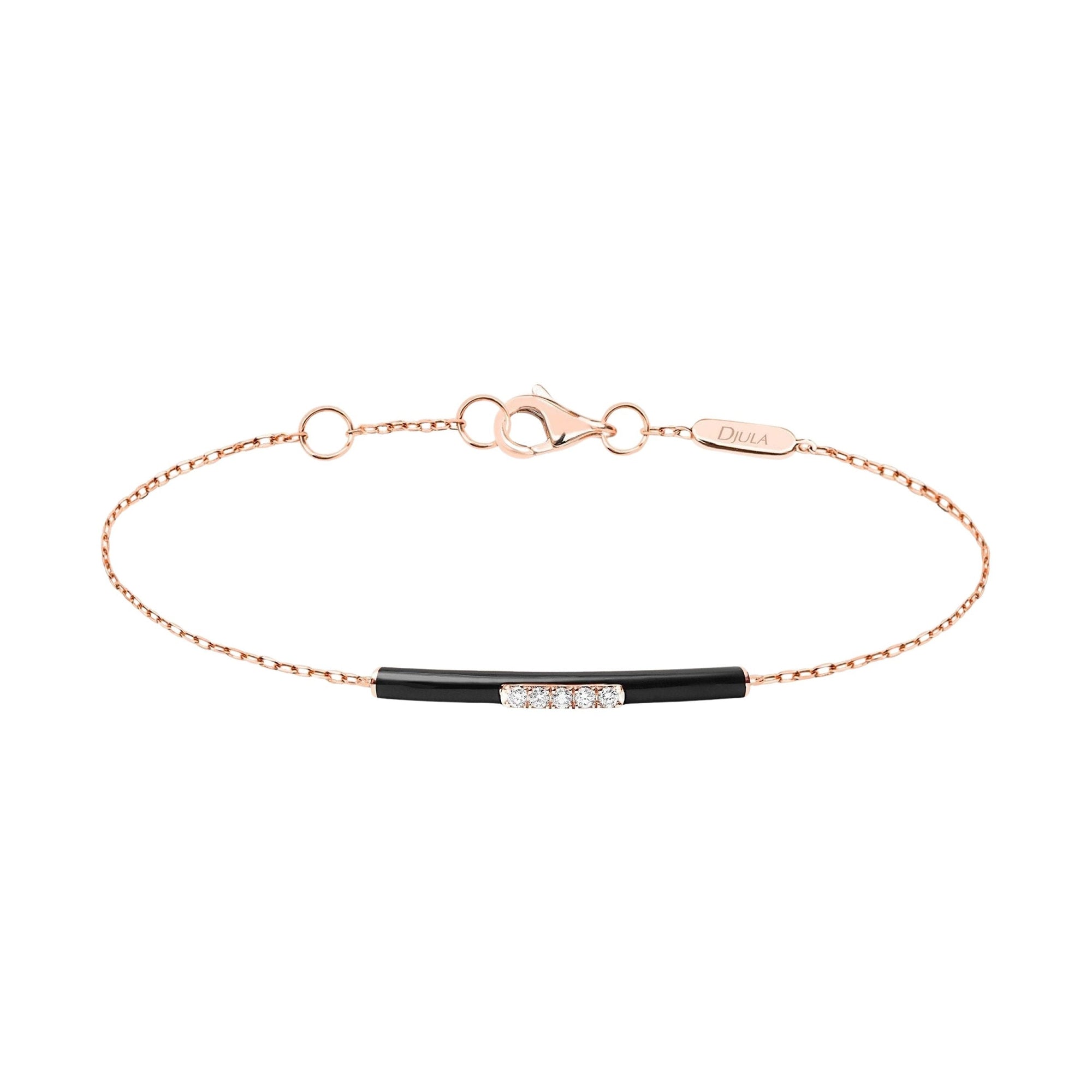 Enamel bracelet in 14K pink gold set with diamonds - Black