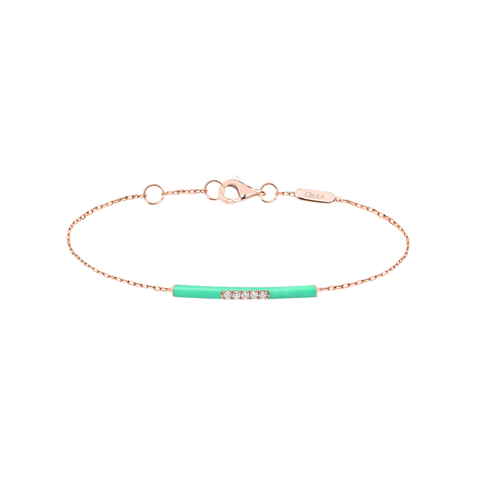 Enamel bracelet in 14K pink gold set with diamonds - Green