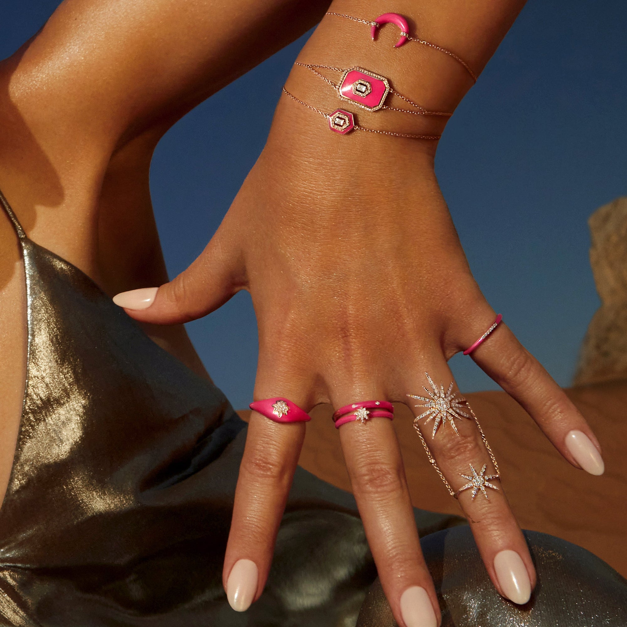 Noire / Bracelet Corne en Or rose 14K serti de diamants - Noire