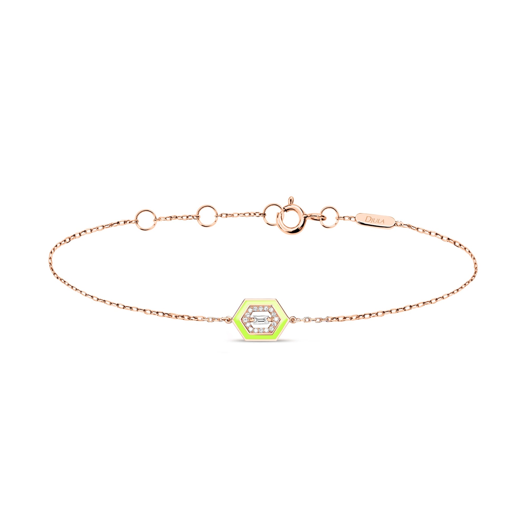 Jaune Fluo / Bracelet Hexagone Art Deco en Or rose 14K serti de diamants - Jaune Fluo