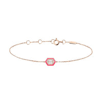 Rose fluo / Bracelet Hexagone Art Deco en Or rose 14K serti de diamants - Rose fluo
