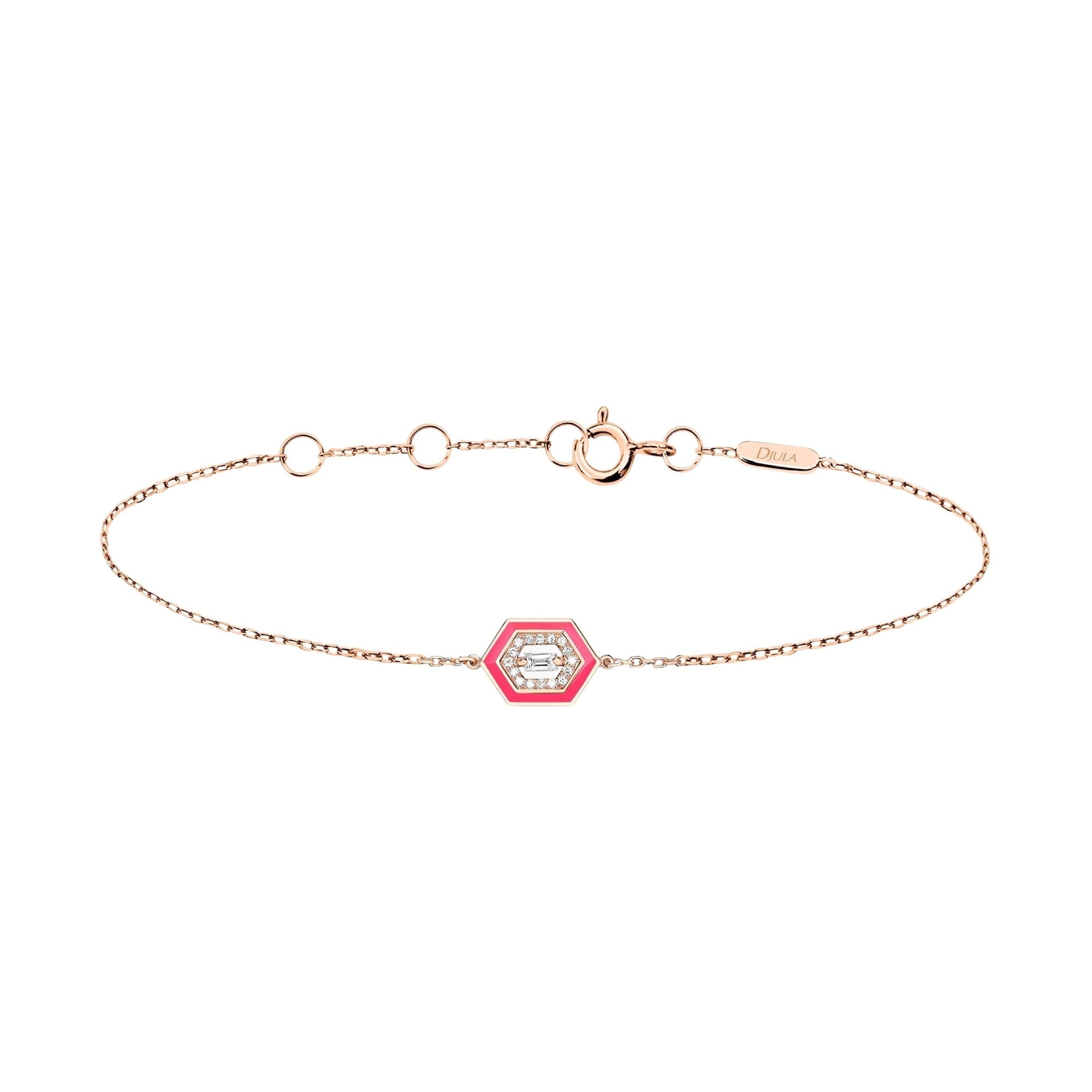 Rose fluo / Bracelet Hexagone Art Deco en Or rose 14K serti de diamants - Rose fluo