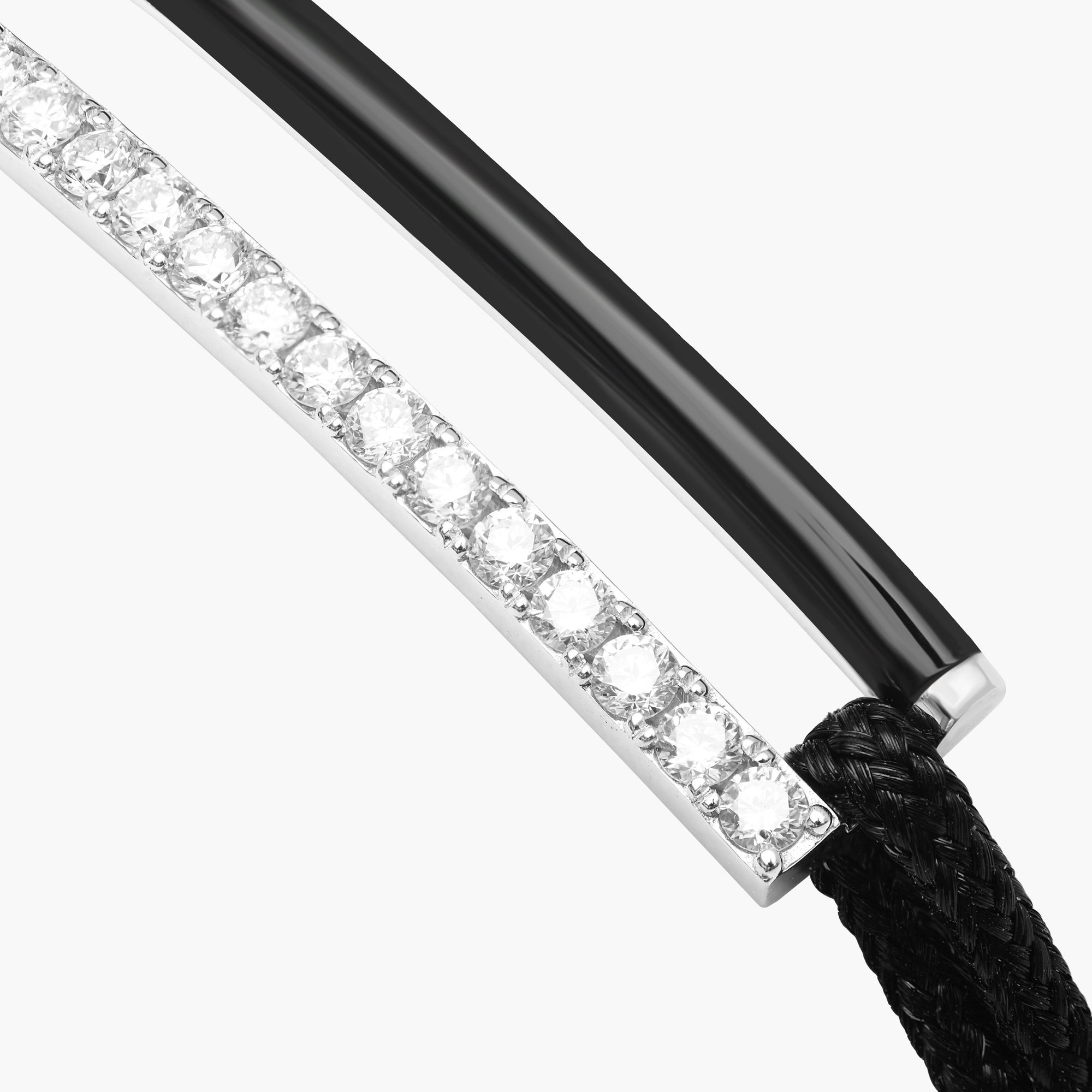Noir / Bracelet Cordon Rectangle en Or blanc 14K serti de diamants - Noir