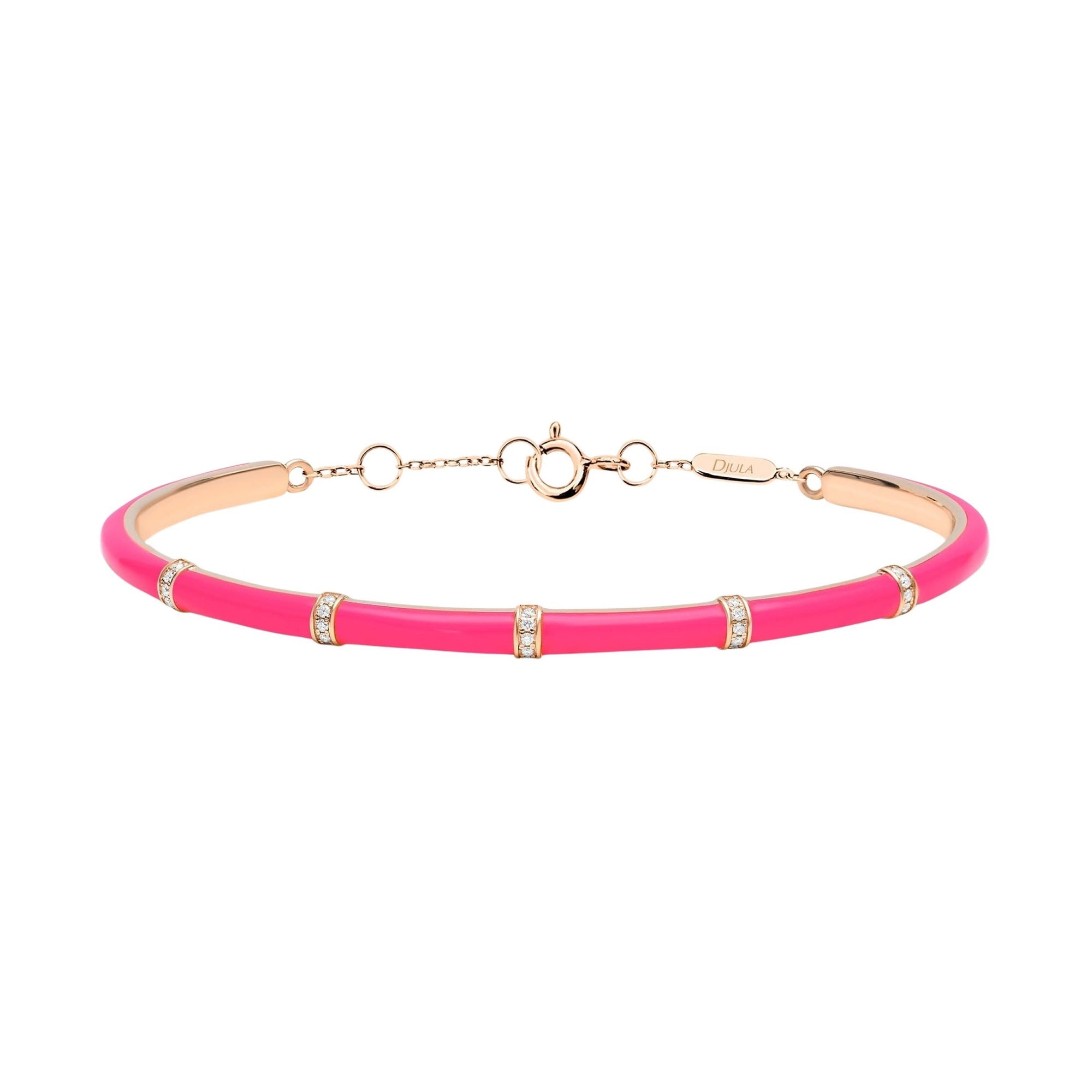 Rose / Jonc Art Déco en Or rose 14K serti de diamants - Rose