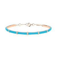 Bleu Turquoise / Jonc Art Deco en Or rose 14K serti de diamants - Bleu Turquoise