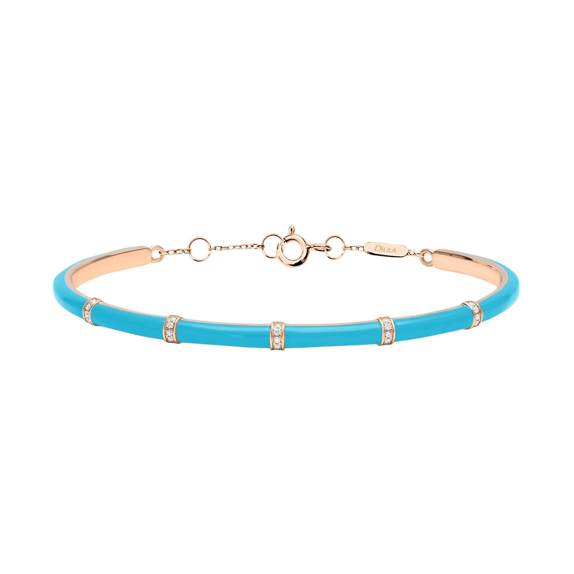 Bleu Turquoise / Jonc Art Deco en Or rose 14K serti de diamants - Bleu Turquoise