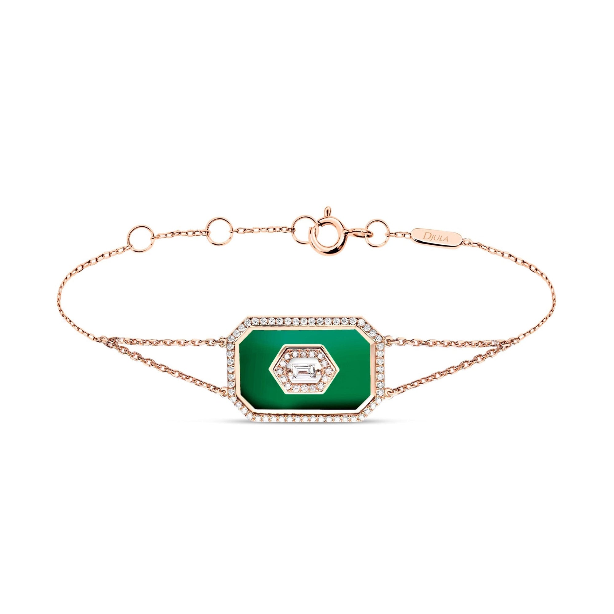 Emeraude / Bracelet Art Déco Marbella en Or rose 14K serti de diamants - Emeraude