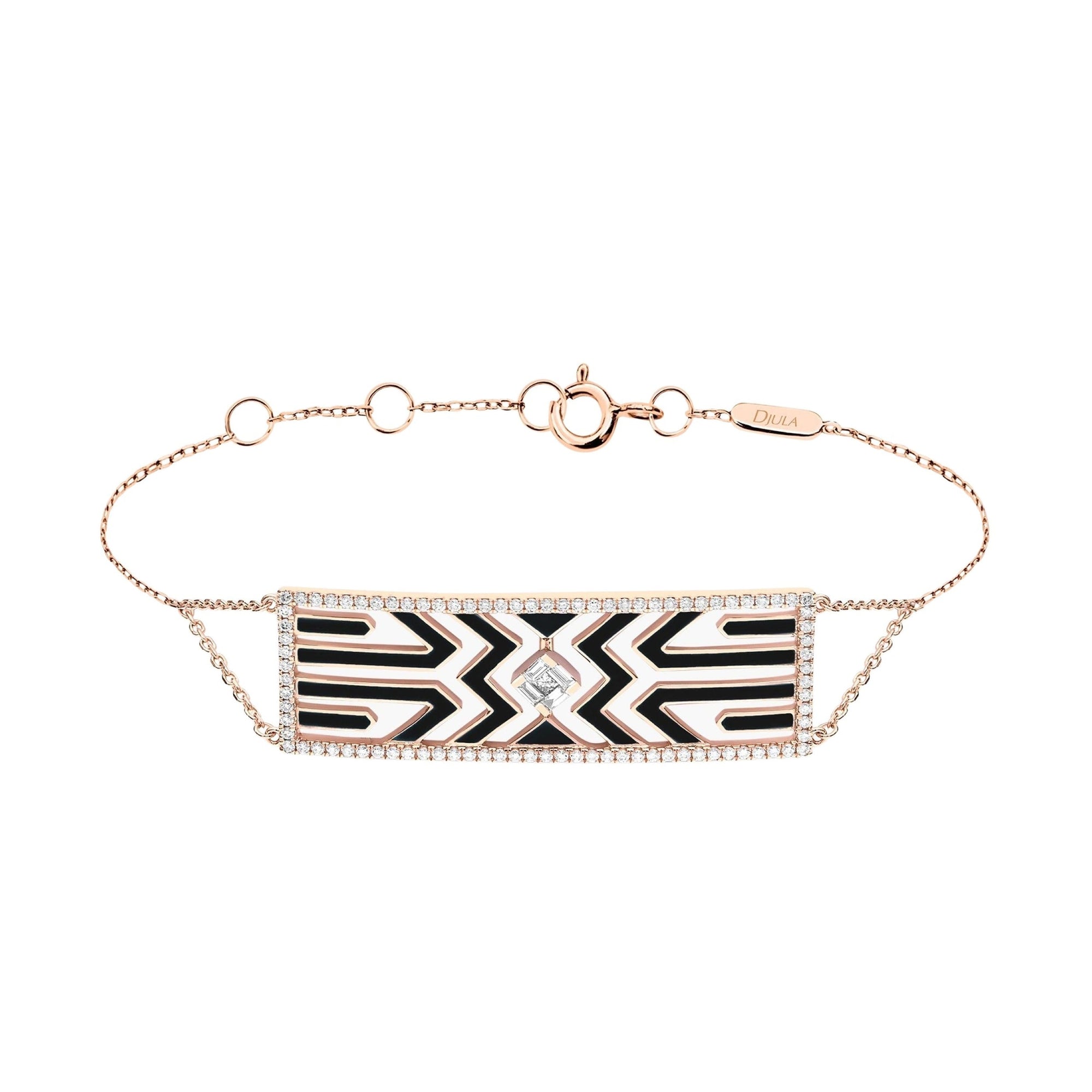 Noire / Bracelet Art Déco Plaque en Or rose 14K serti de diamants - Noire