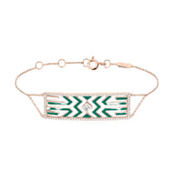 Verte / Bracelet Art Déco Plaque en Or rose 14K serti de diamants - Verte