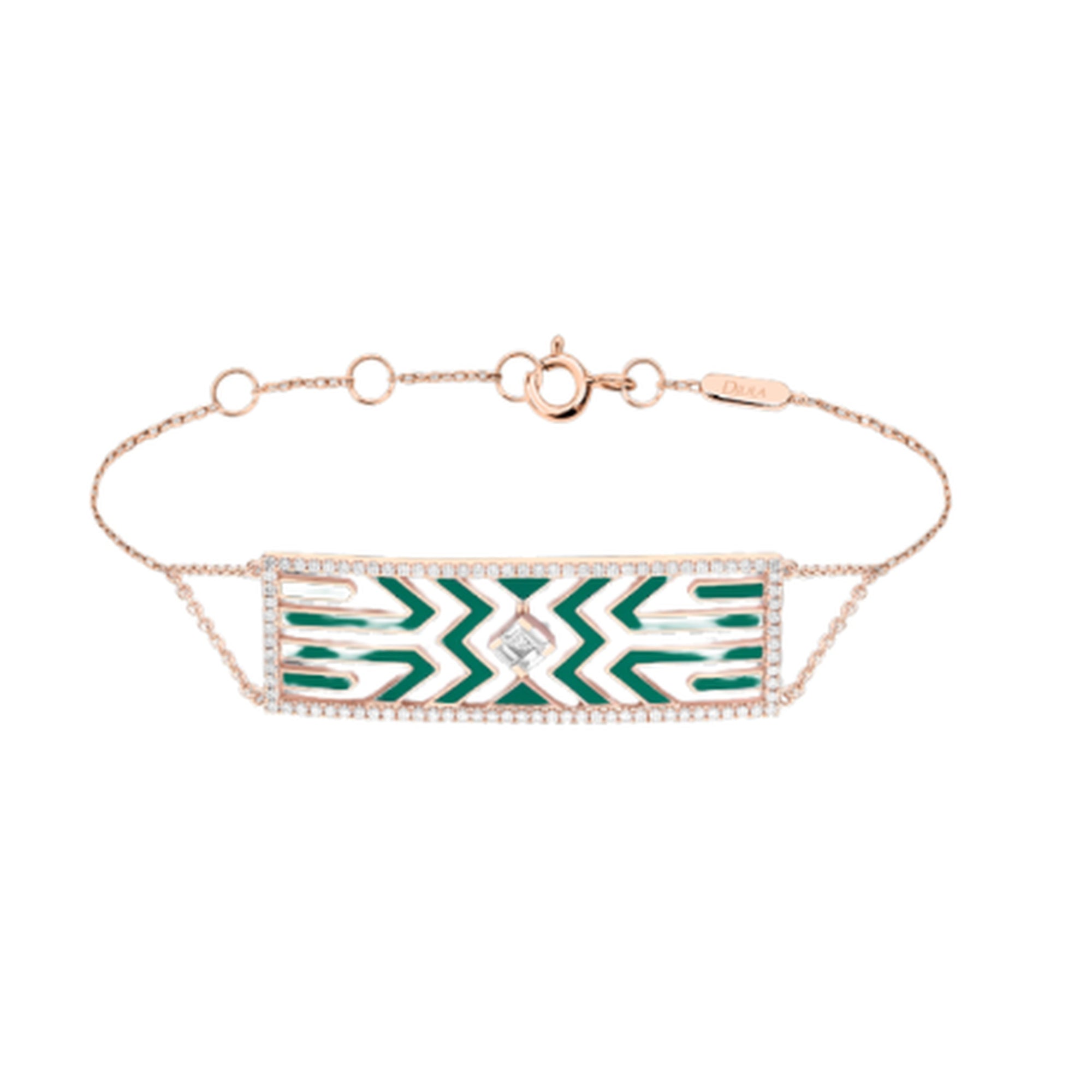 Verte / Bracelet Art Déco Plaque en Or rose 14K serti de diamants - Verte
