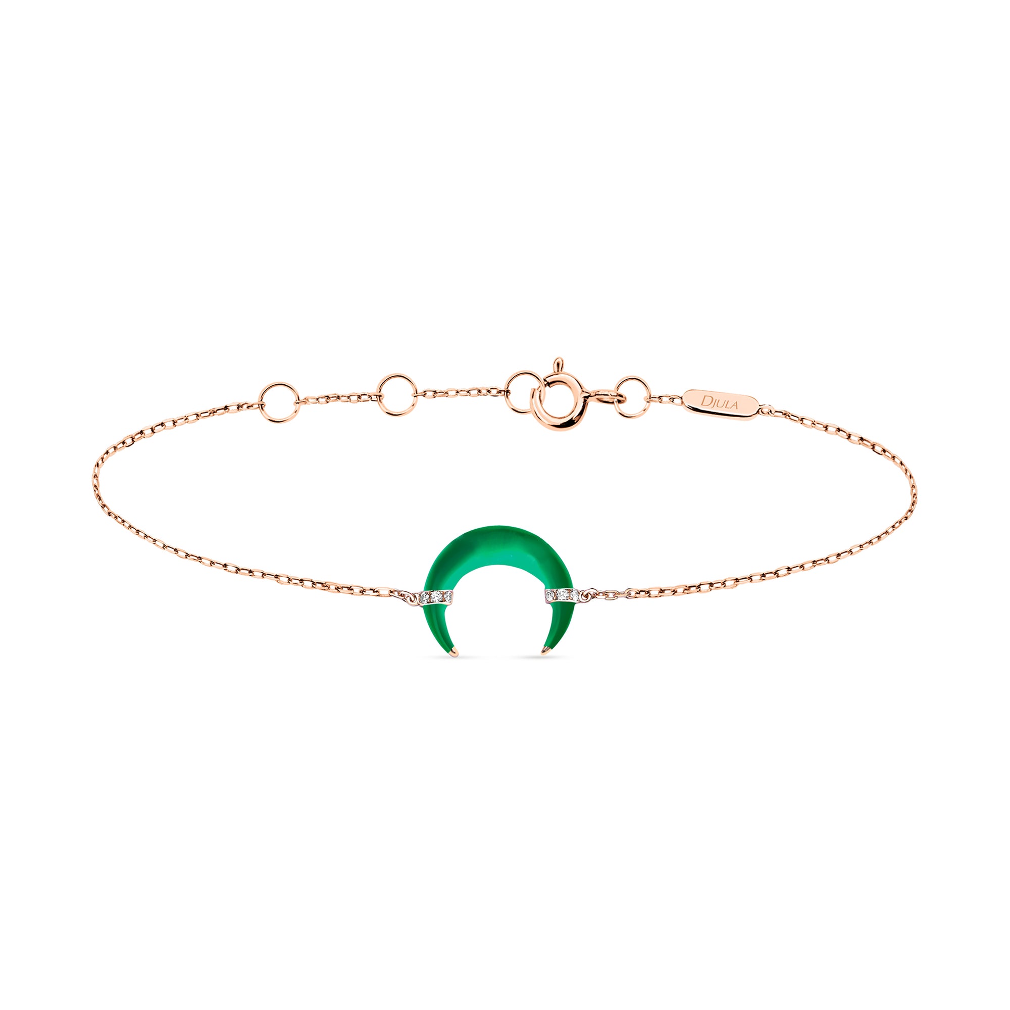 14K Pink Gold Horn Bracelet set with Diamonds - Green