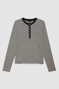 ALESSIA LONG SLEEVE TEE - CREAM AND BLACK STRIPE