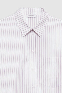 14qty NEW / BRAXTON SHIRT - WHITE AND BORDEAUX MONOGRAM STRIPE