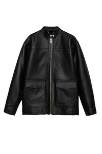 17qty NEW / HENRY JACKET - BLACK LEATHER WITH SHEARLING