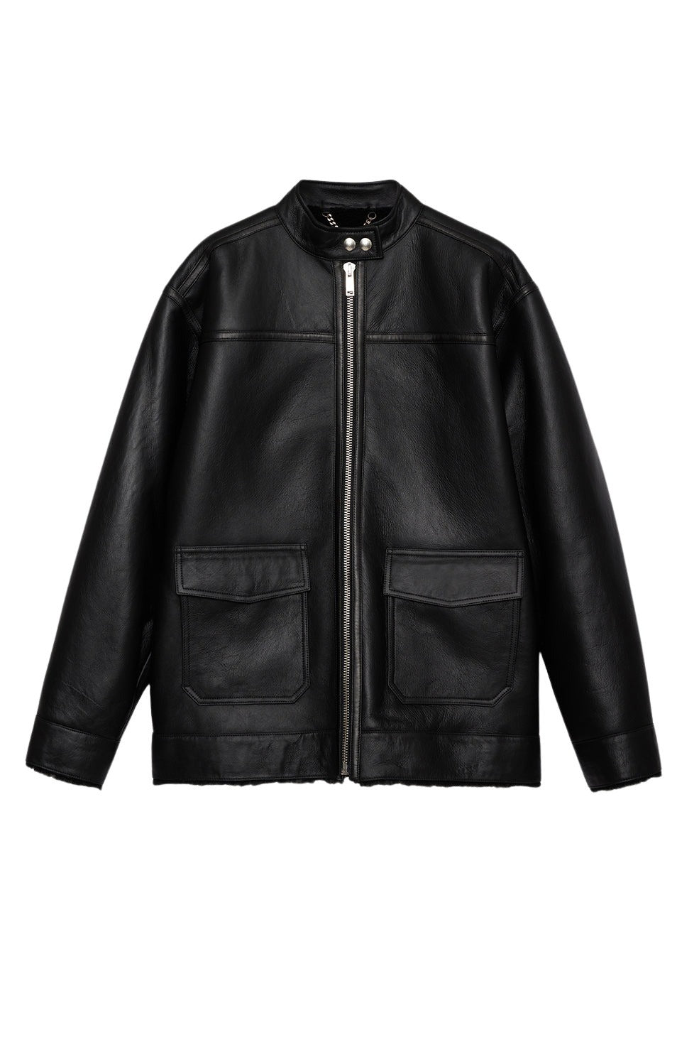17qty NEW / HENRY JACKET - BLACK LEATHER WITH SHEARLING