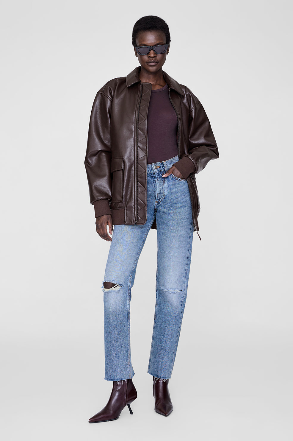 KELANIE JACKET - DEEP BROWN RECYCLED LEATHER
