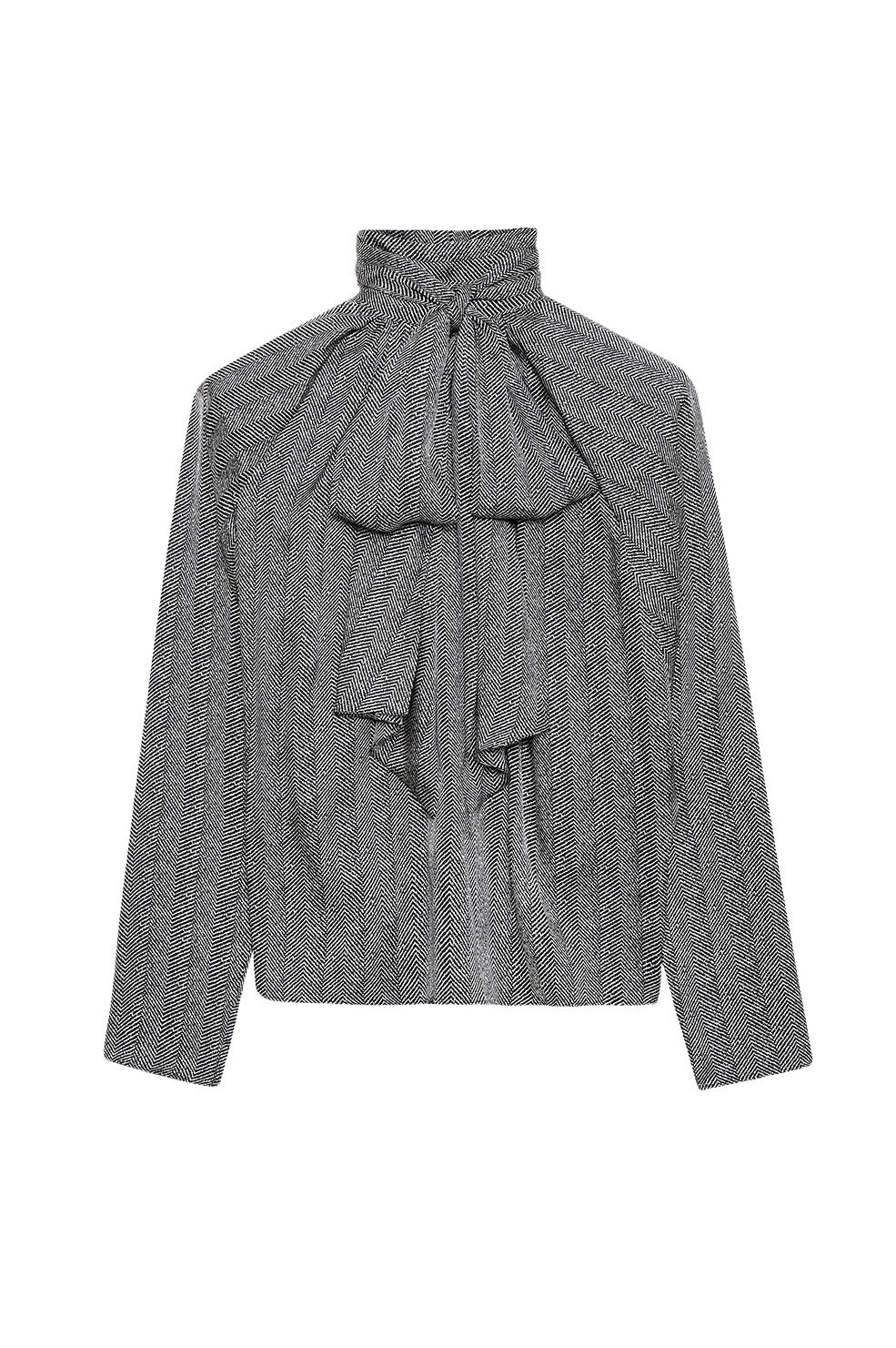 8qty NEW / RACHEL TOP - BLACK AND WHITE HERRINGBONE