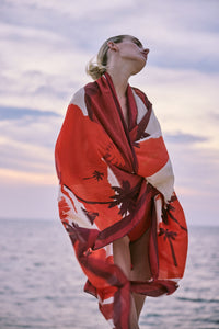 Red / Sailing Landscapes Pareos in Red & Ecru