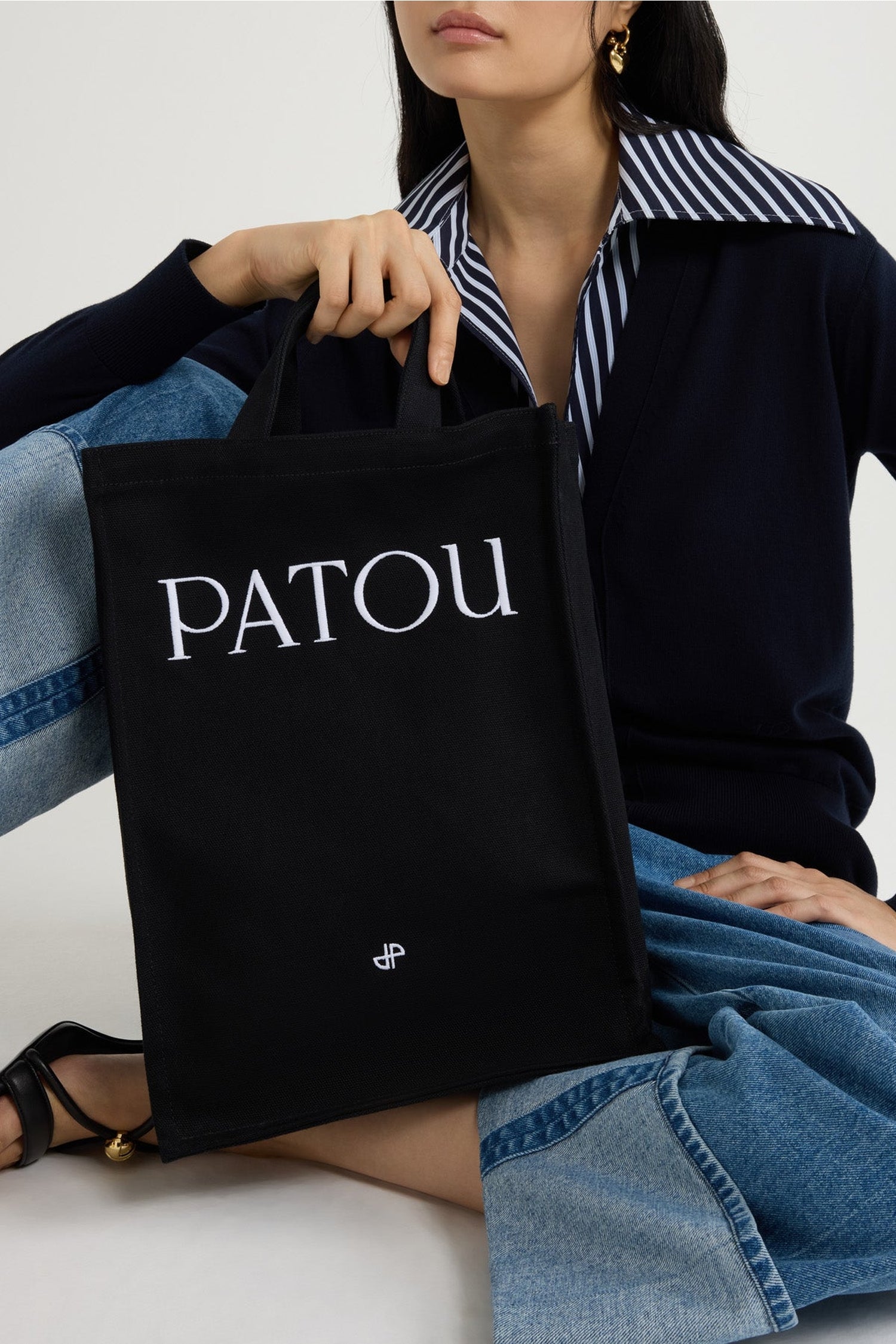 Cabas Patou vertical en coton - Noir