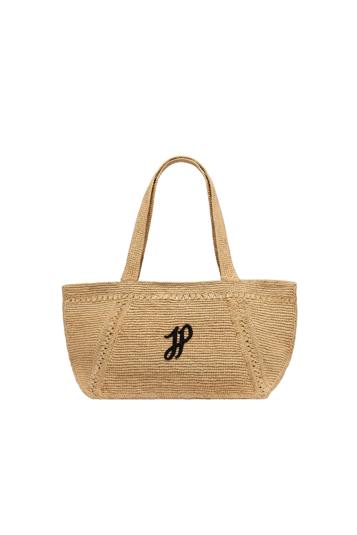 Vanilla / Grand cabas trapèze à monogramme JP en raphia