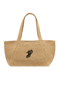 Grand cabas à monogramme JP en raphia - Vanille