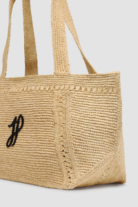 Vanilla / Grand cabas trapèze à monogramme JP en raphia