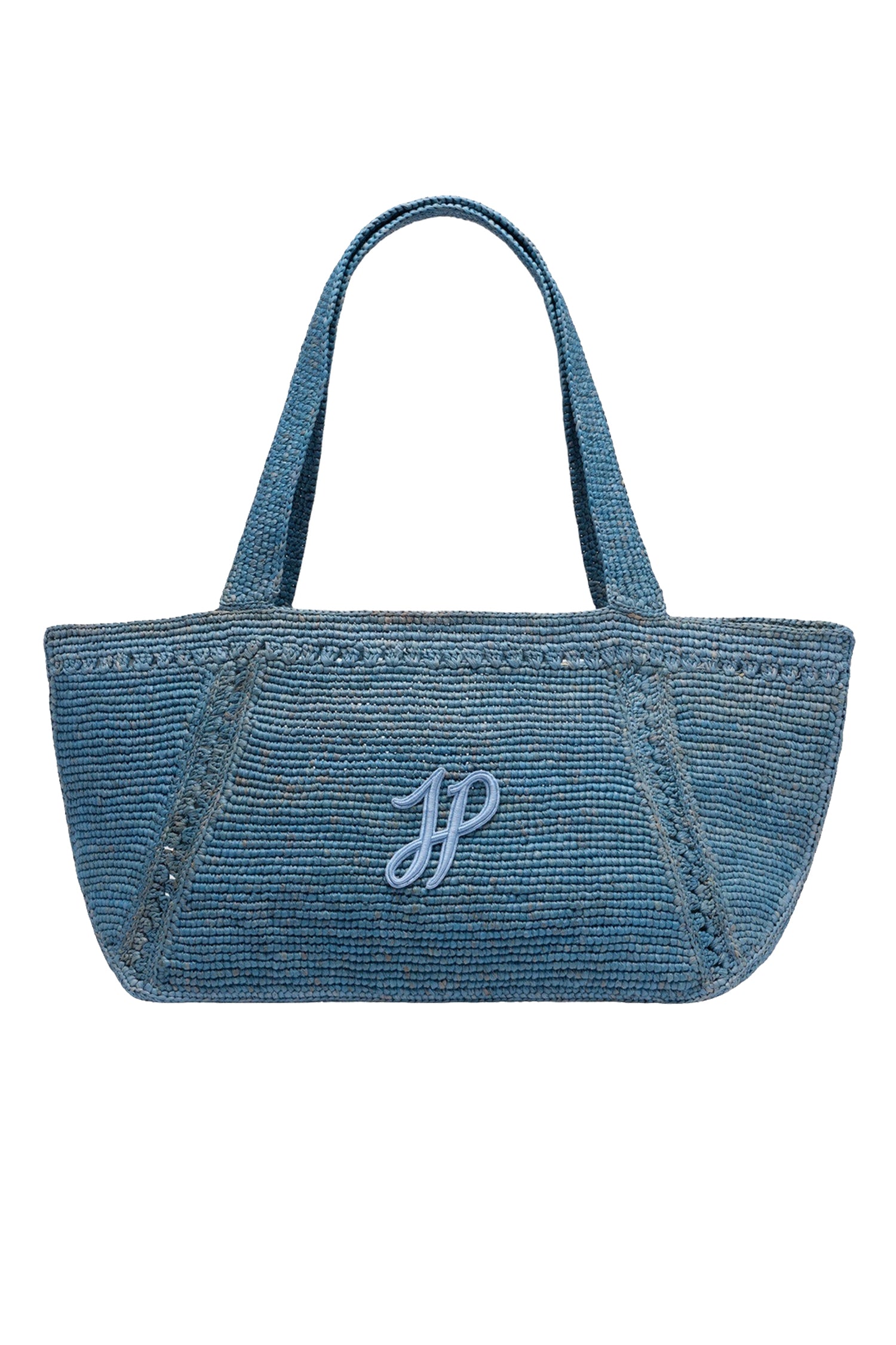 Grand cabas à monogramme JP en raphia - Bleu Ciel