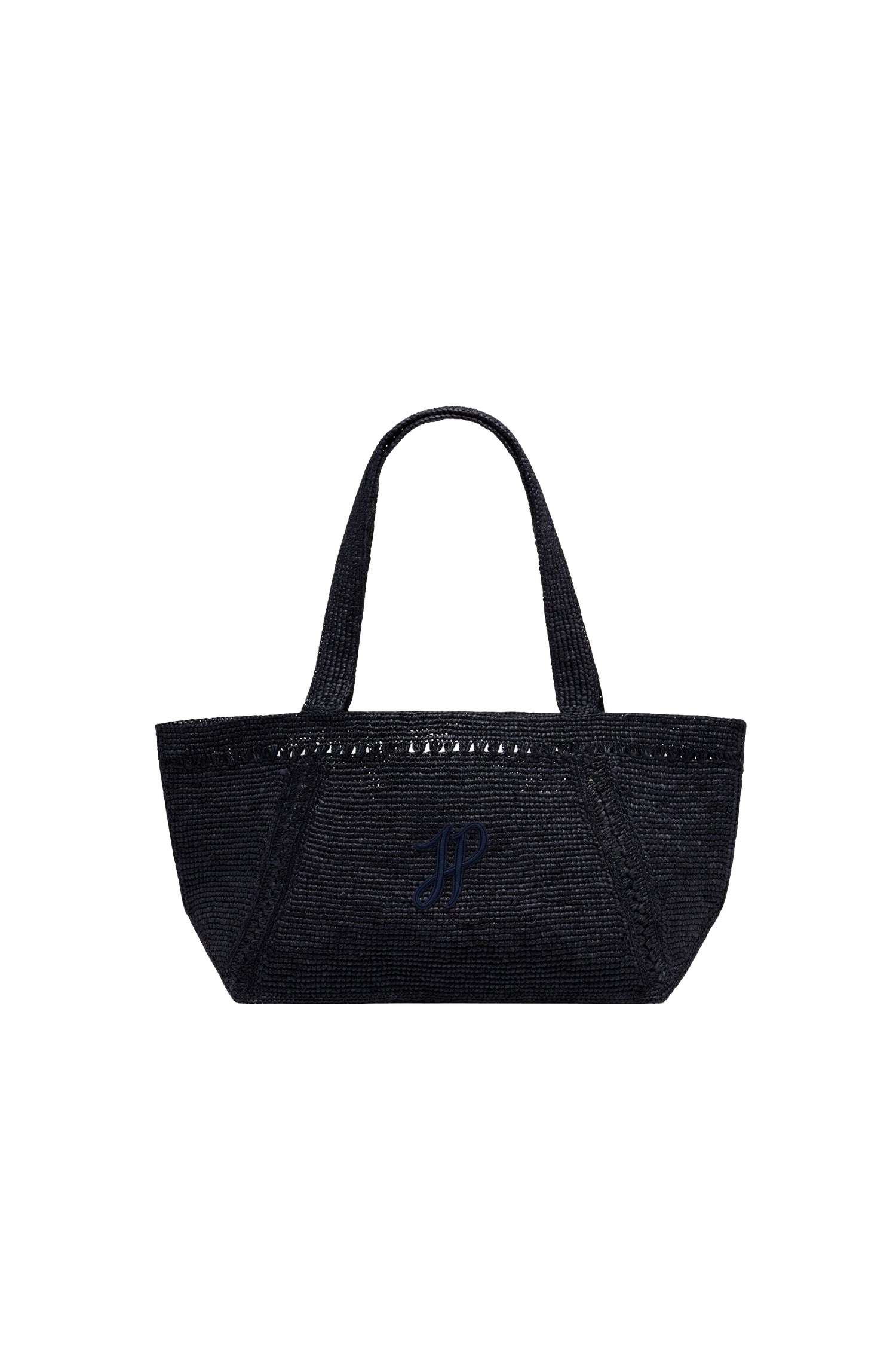 Navy Black / Grand cabas trapèze à monogramme JP en raphia