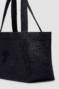 Navy Black / Grand cabas trapèze à monogramme JP en raphia