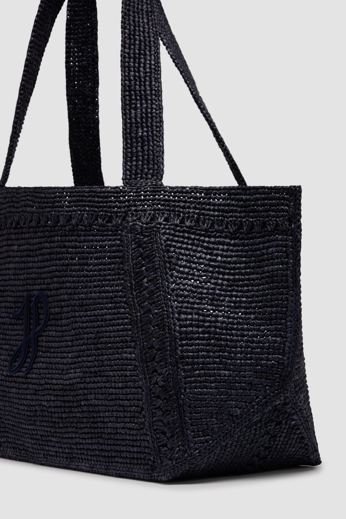 Navy Black / Grand cabas trapèze à monogramme JP en raphia