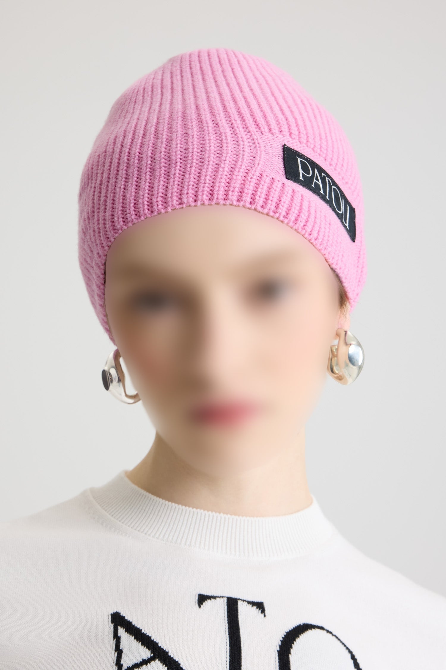 Bonnet logo Patou en laine et cachemire - Rose Perle