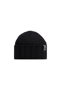 Black / Bonnet en maille bouclée en mélange de laine et d’alpaga