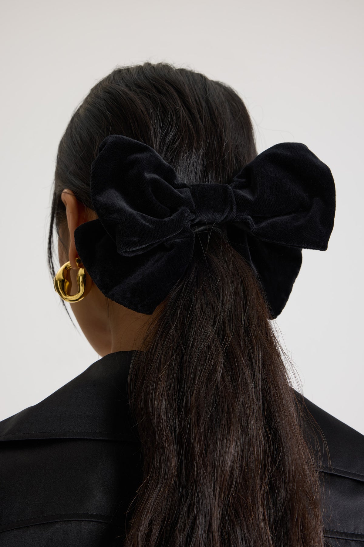 Black / Barrette nœud en velours de coton